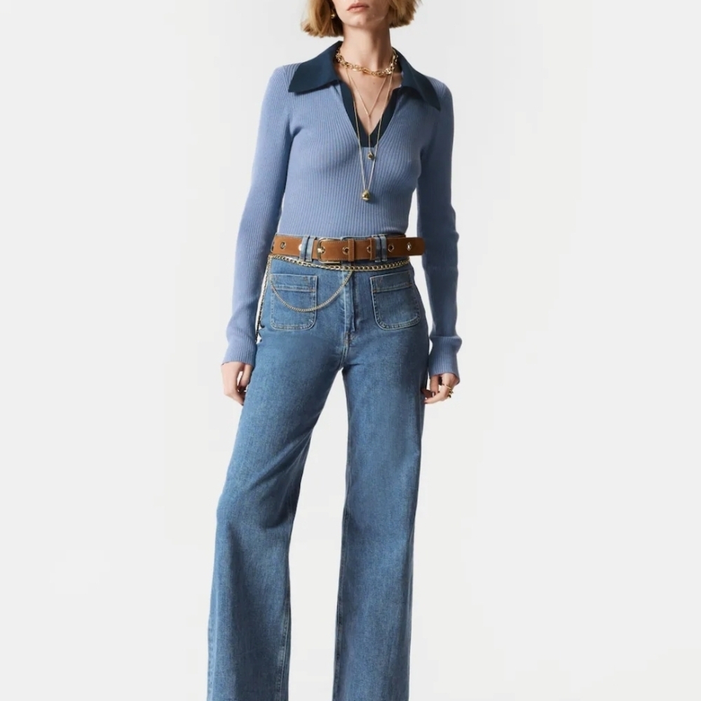 & Other Stories Blue Flare Wide Leg Jeans